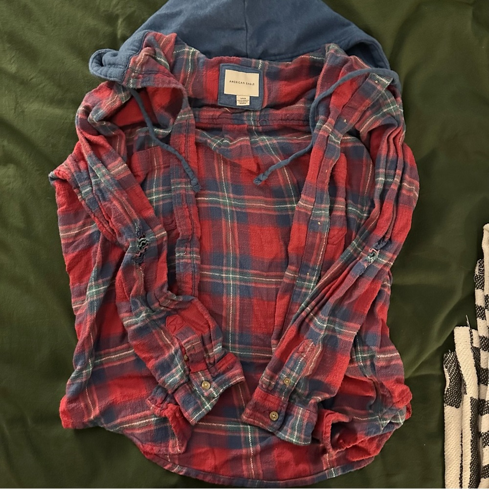 American Eagle Loose Fit Hooded Flannel
